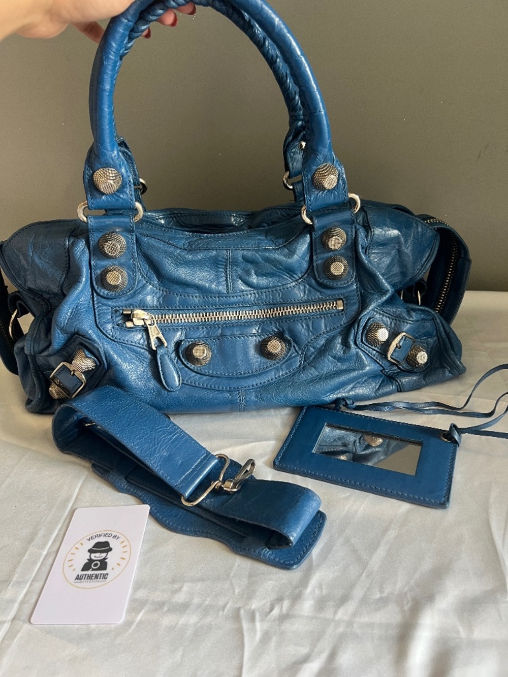 Authentic Balenciaga Lambskin Leather Giant 21 Silver Part Time Bag